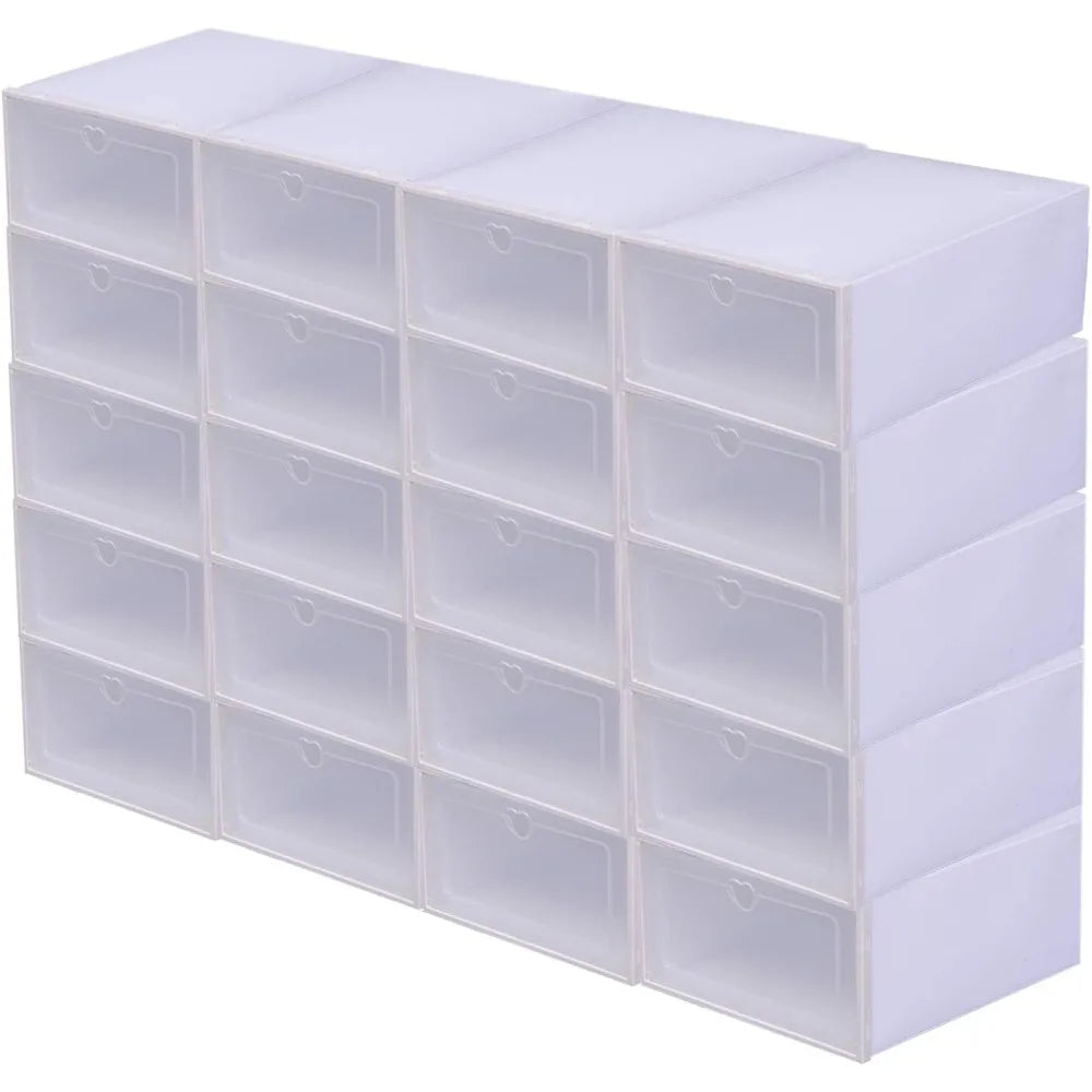20 Pack Shoe Box Stackable Shoe Organiser Shoe Storage Container Space Saving Shoe Box with Lid for Shoes up to Size 45