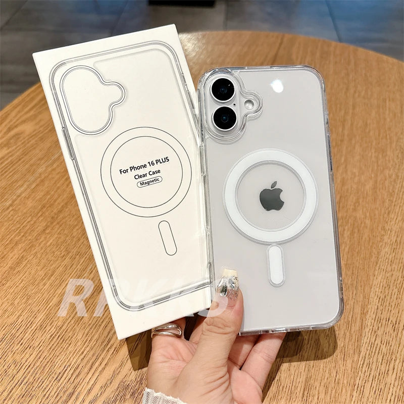 Transparent For Magsafe Magnetic Wireless Charge Case For iphone 11 12 13 14 15 16 17 Pro XS Max XR 16e 17 Air Hard Acryli Cover