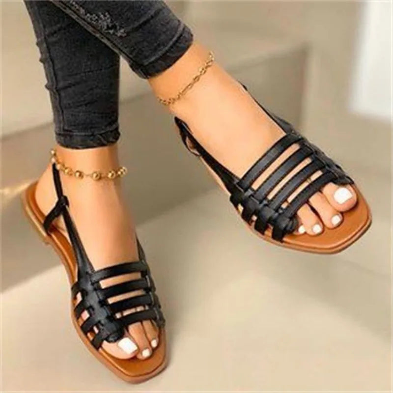 Women Shoes Plus Size 35-43 Women Sandals Summer Hollow Out Roman Shoes Gladiator Open Toe Beach Flats Ladies Footwear