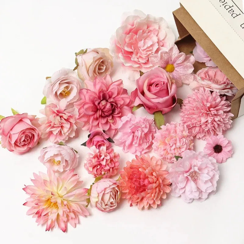 Pink Artificial Flowers Head For Wedding Home Room Decor DIY Fake Flowers For Decoration Birthday Party Craft Wreath Decoration