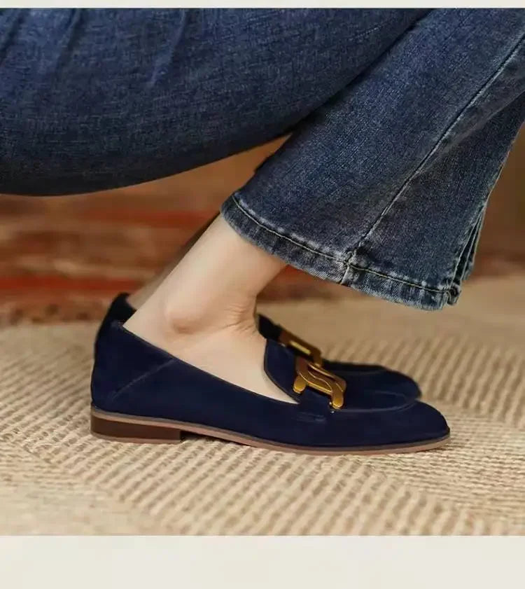 Women's Single Shoes with Heels Pointed Toe Metal Decoration Shallow Women Shoes Square Heel Spring Rubber Sole Zapatos De Mujer