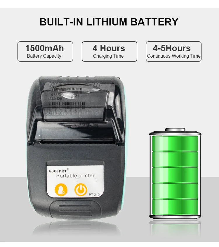 PT210 Mini Receipt Printer 58mm Portable Thermal Ticket Printer Android IOS Windows Wireless Bluetooth List Bill Maker With Plug
