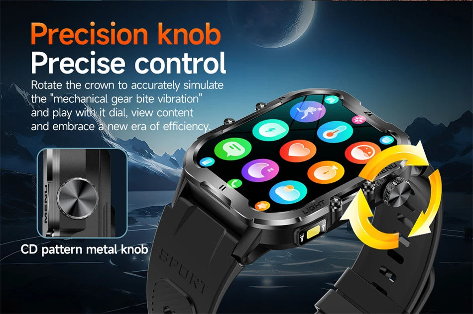 2024 New For Xiaomi Military Smart Watch Men Outdoor Sports Flashlight Fitness Watches Health Monitor 1.96" BT Call Smartwatch