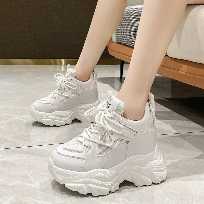 Autumn Orange Platform Sneakers Thick Sole Wedge Heels Women Casual Shoes Lace-up Slip On 2025 Ladies Height Increasing Shoes