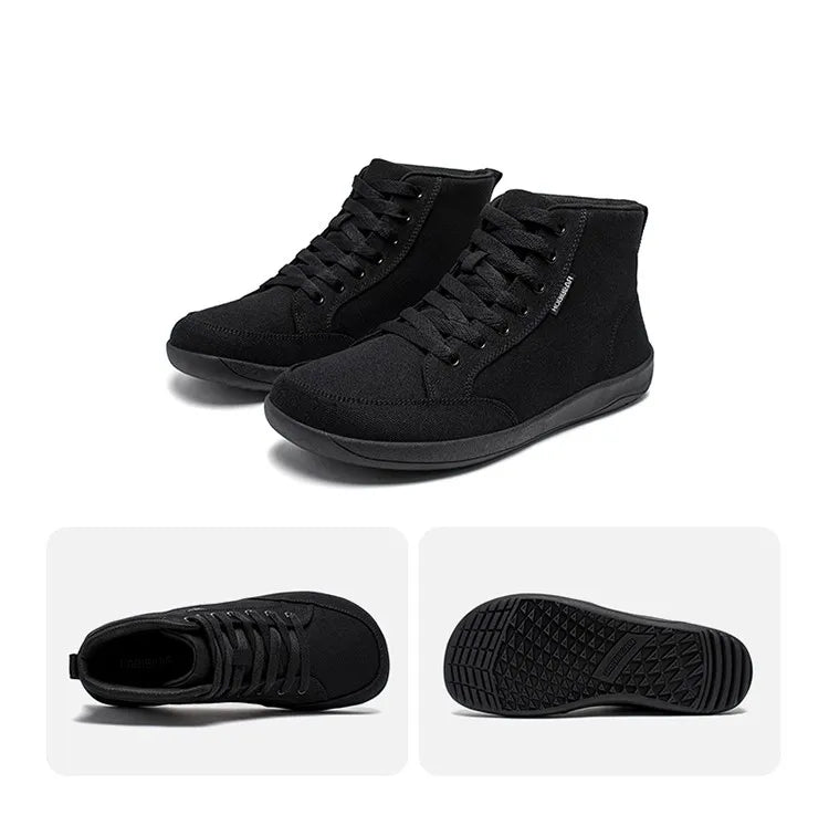 HOBIBEAR Mid-Top Barefoot Shoes Unisex Wide Toe Box Canvas Sneakes Zero Drop Lace Up Outdoor Walking Shoes