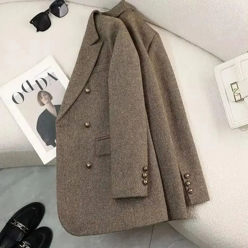 High-Quality Suit Jacket Women 2025 New Autumn Winter Word Pattern Blazer Coat Female Temperament Cool Design Unique Ladies Tops
