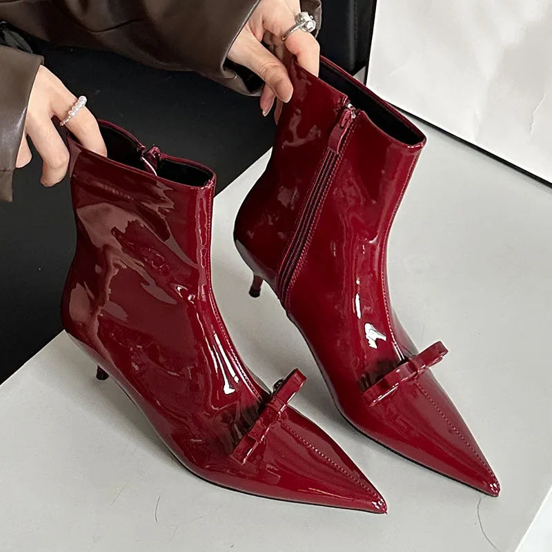 Fashion Butterfly-Knot Women Ankle Boots Female Zippers Shoes Footwear With Low Heel Party Ladies Short Modern Boots Shoes