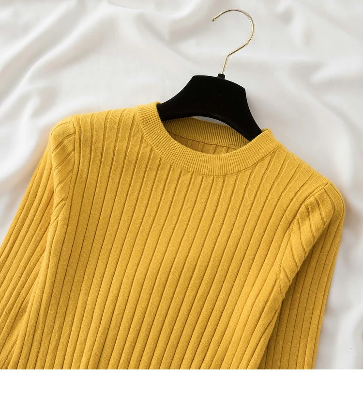 Autumn Winter 2025 Tops Pullovers Women Sweaters Knit Soft Jumper Tops O-Neck Ribbed Long Sleeve Korean Slim-fit Female Sweater
