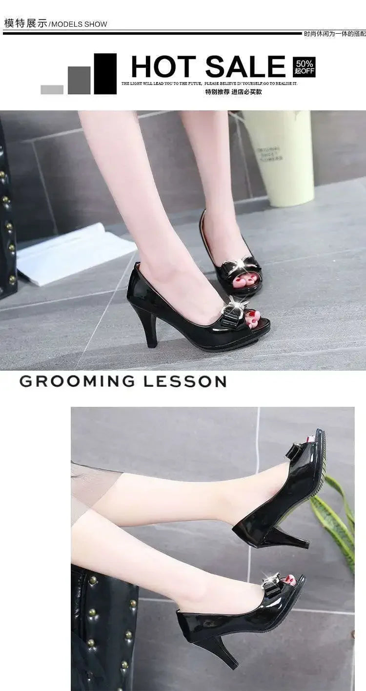 2024 Female Stiletto High Heel Shoes Woman Pumps Sexy Open Toe Fish Mouth Shoes Woman Bowknot Party Sandals Ladies Summer Shoes