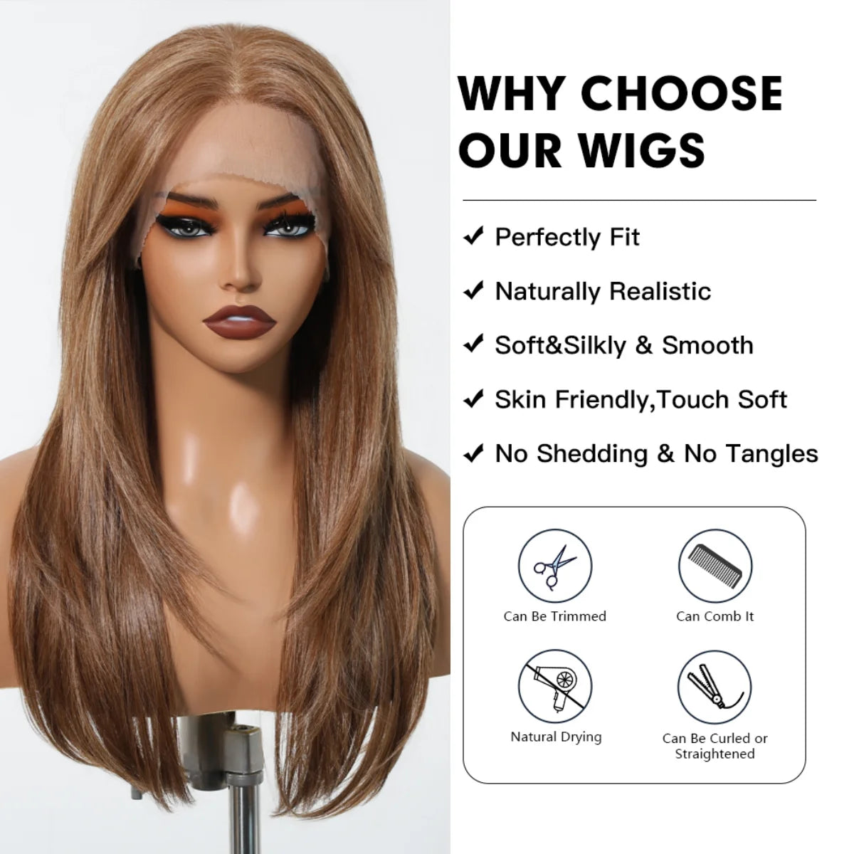 HD 13x6 Lace Frontal Wigs Ombre Brown Synthetic  Hair Long Straight Wigs Daily Use Party Wig for White Women Heat Resistant