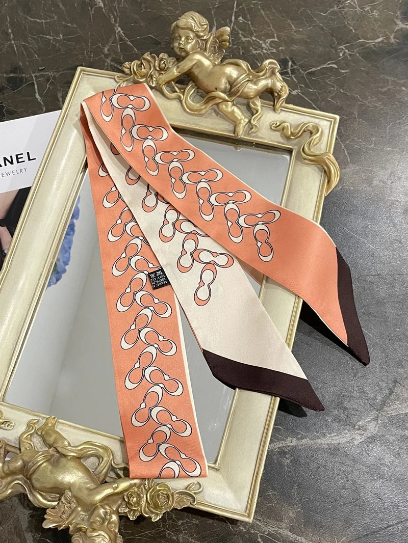 Korean Version of The Autumn Plain Color New Women's Ribbon Hair Ribbon Streamer Tied bag Long belt silk scarf Small Scarf Scarf