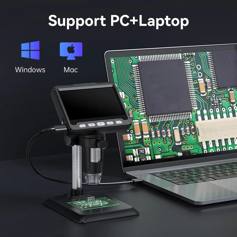 4.3 Inch IPS Digital Microscope 2MP HD Lens 1000X Magnification 8LED Adjust Light Electronic Microscopio Repair Coin Magnifier