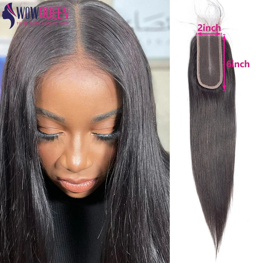 100% Human Hair Straight Lace Closure 2x6 Deep Parting Human Hair Closures Pre Plucked Body Wave Middle Part Lace Closure Only
