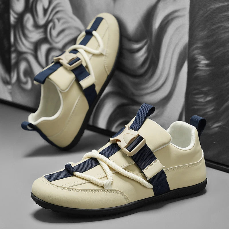 2025 Fashionable Men's Shoes Men Vulcanized Sneakers Leather Casual Shoes Slip-On Walking Travel Shoes Flat Bottomed Work Shoes