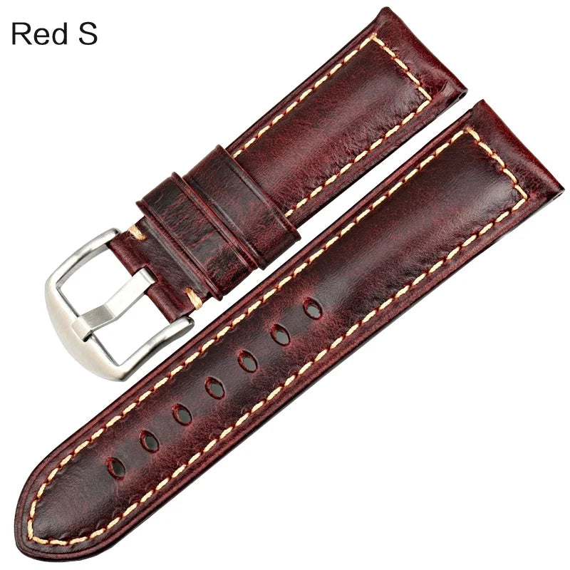 Watchband Watch Accessories Fashion Red Leather Watch Strap For Panerai SEIKO TISSOT Smartwatch Bracelet Vintage Watch Band