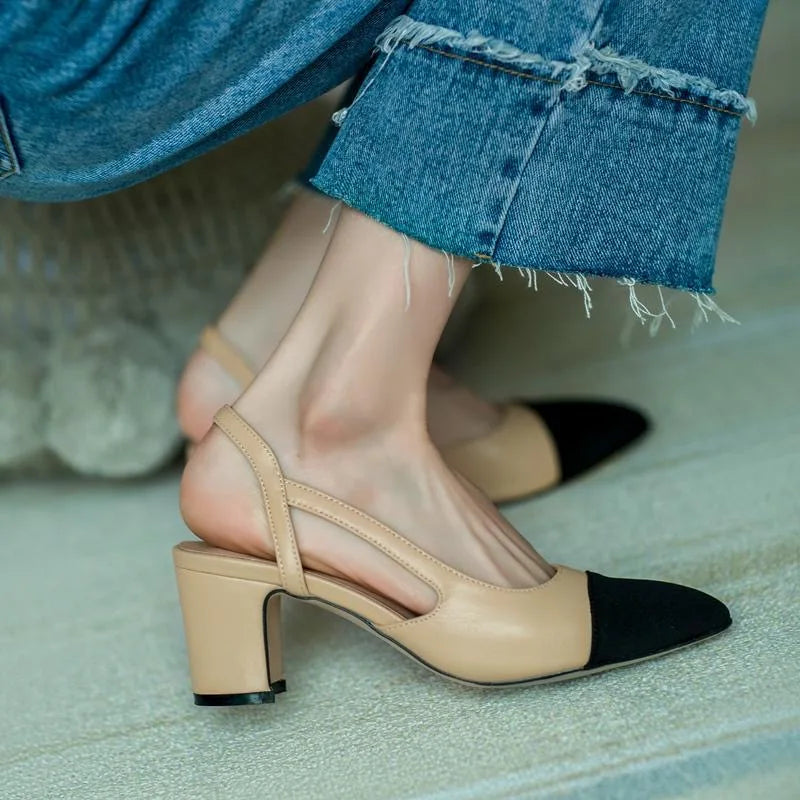 Summer Sandal For Women High Heels Sandals Retro Closed Square Toe Mules Shoes Girls Wedding Shoes Elegant Womans Low Heels Shoe