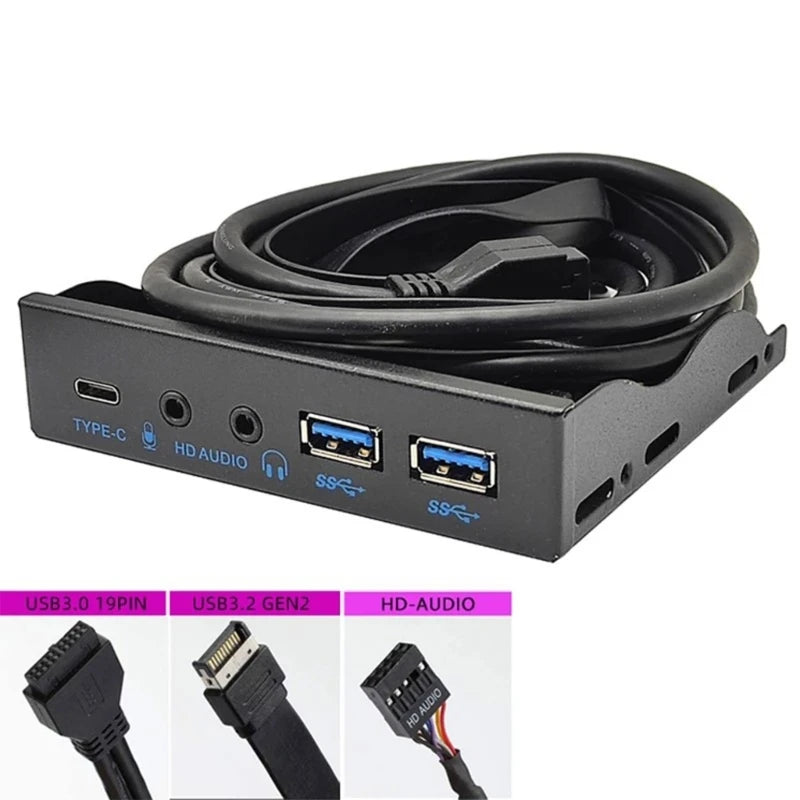 DN59 USB Front Panel for PC USB 3.2 Type C + 2x USB3.0 + 3.5mm Earphone Microphone for 3.5" Bay 10Gbps Front Panel