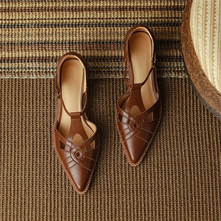 2024 Summer Women Shoes Pointed Toe Chunky Heel Shoes for Women Med-Heel Women Sandals Giadiator