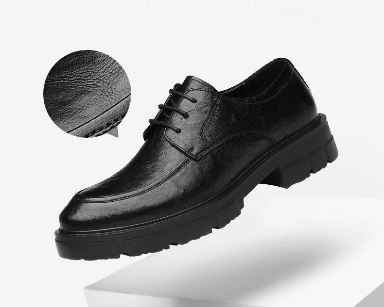 5 8 10 Cm Heel Leather Men's Dress Shoes Fashion Casual New Designer Cowhide Lace-up Platform Wedding Shoes for Man