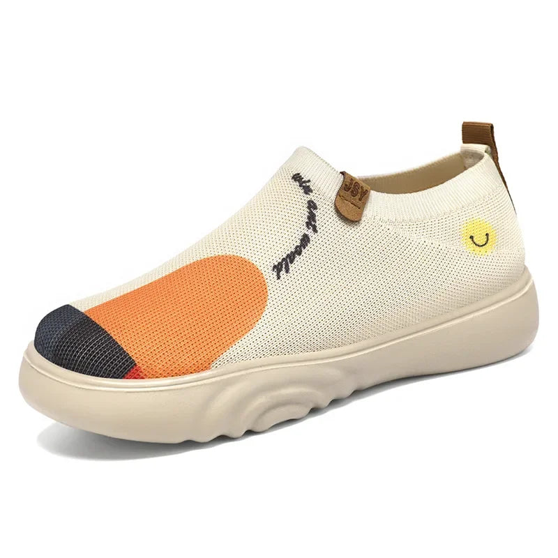 Spring and summer women's breathable knitted sports shoes, casual sponge shoes, lightweight mesh low top shoes  platform boots