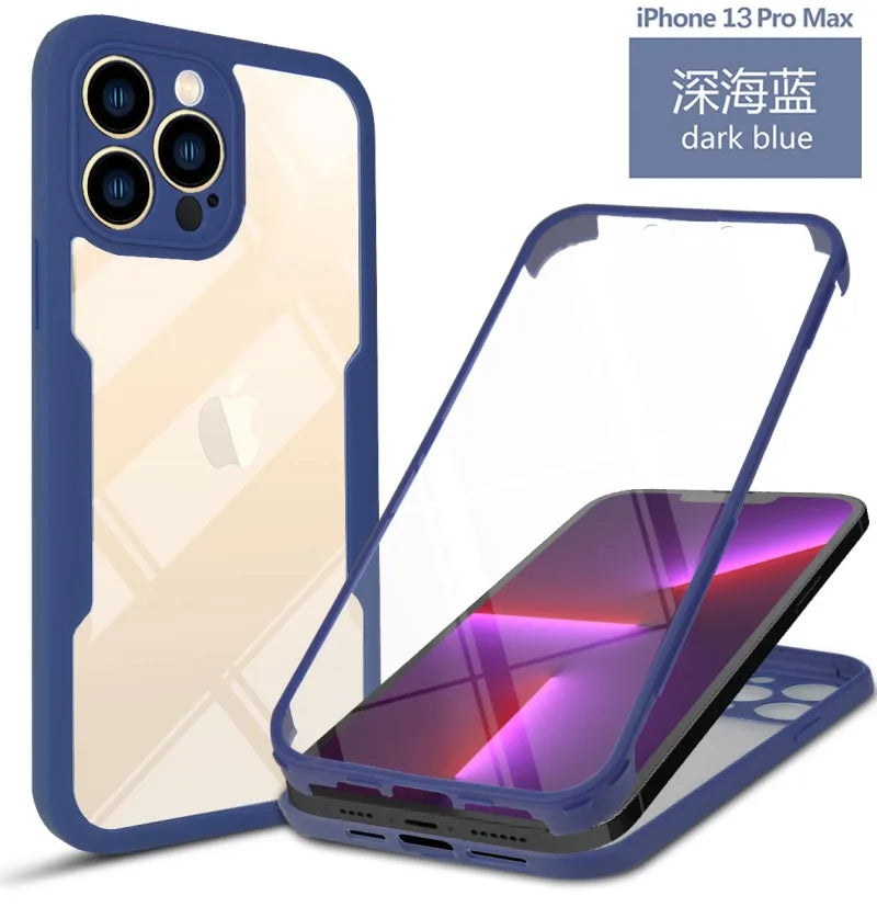 360 Full Protection Transparent Phone Case For iPhone 14 Plus 13 12 11 15 Pro XS Max X Soft Front Film+Rear Hard PC Bumper Cover