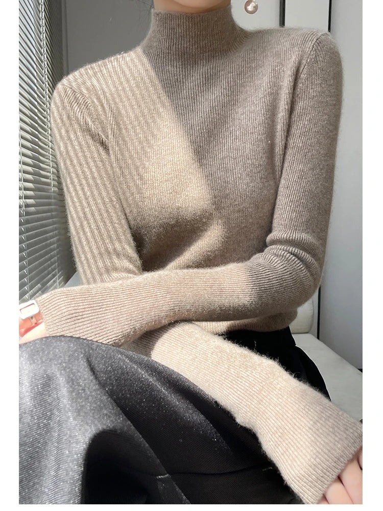 Female Slim Fit Women Sweater 2025 Autumn Winter Turtleneck Thickening Warm Soft Pullovers Ladies Solid Versatile Knitted Tops