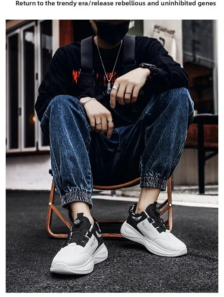 LATV Mens Sneakers with Rotating Buckle Comfy Non Slip Lace up Durable Shoes for Mens Outdoor Activities