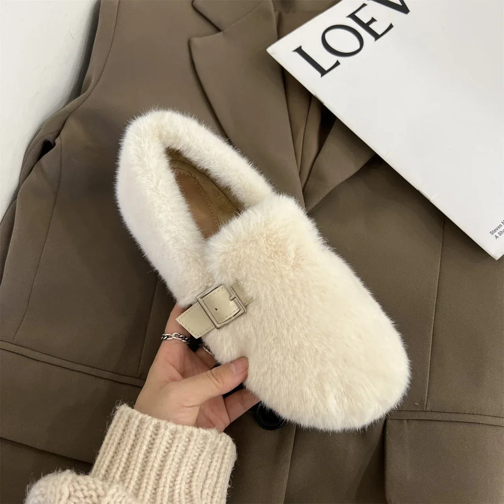 Autumn Women's Flat Shoes New Keep Warm Fur Flat Slip on Casual Shoes for Women Loafers New Fashion Light Women's Walking Shoes