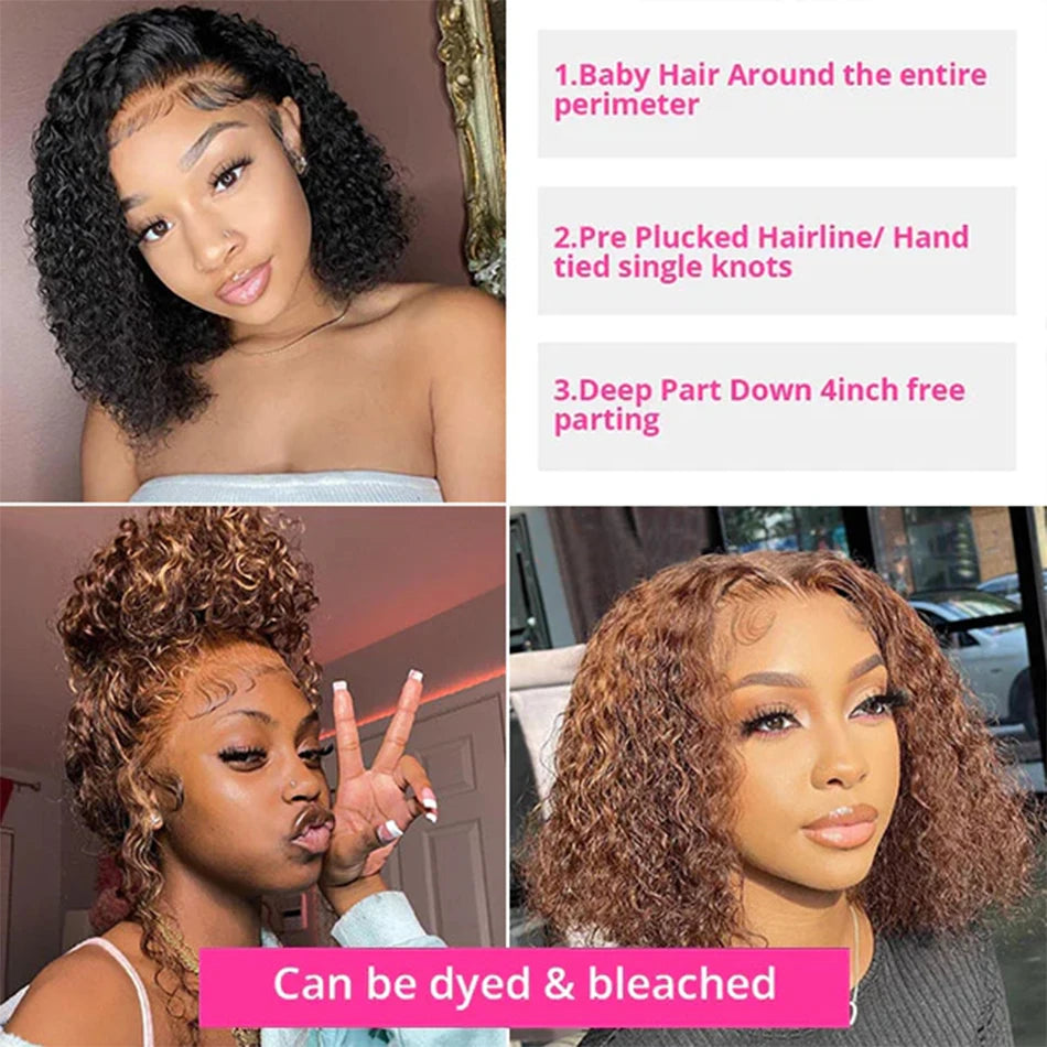 Pixie Cut Short Curly Bob Deep Water Wave Wigs 100% Human Hair 13x4 Transparent Lace Frontal Wig Lace Front Wigs Top Quality