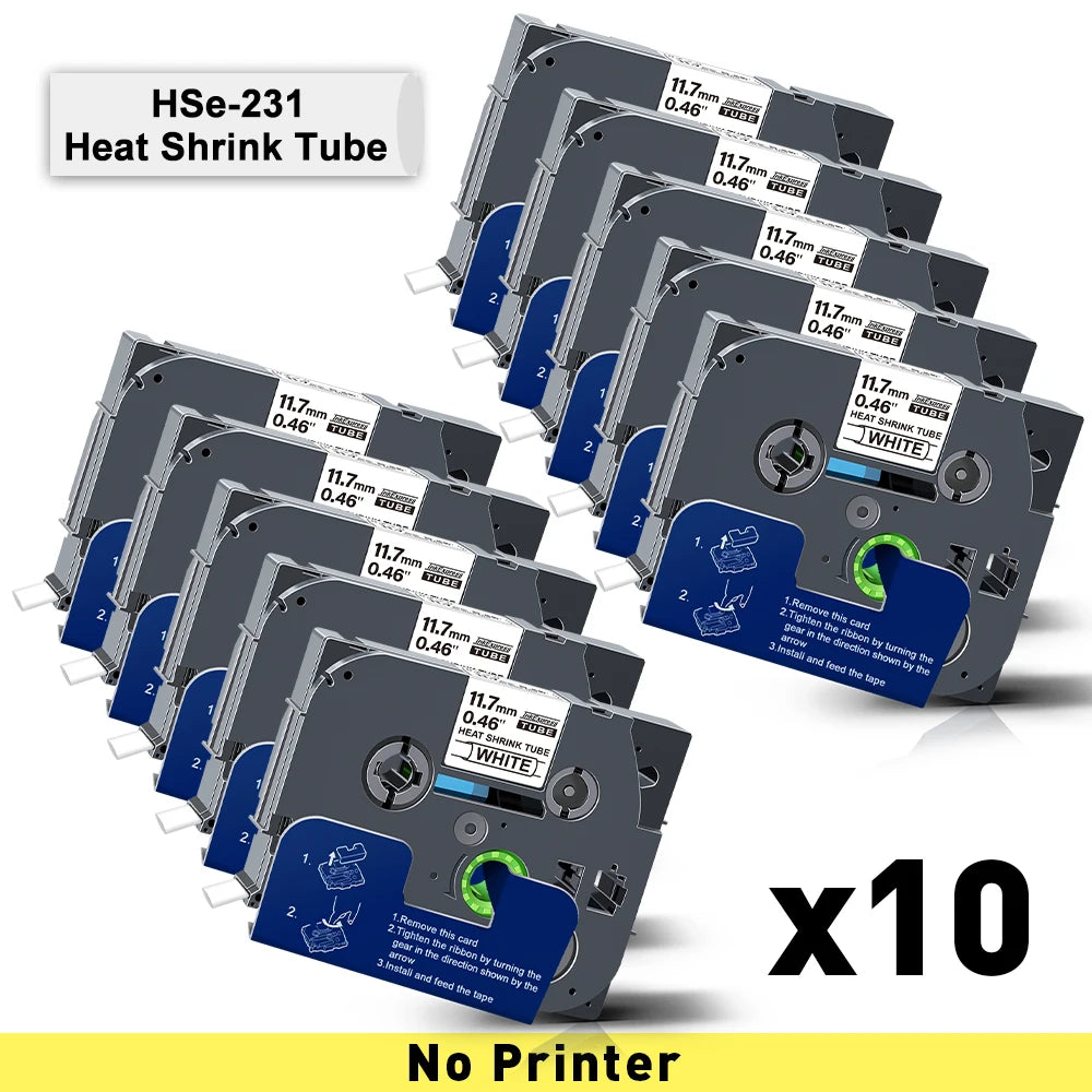 PS100E Auto Cutting Label Printer with 10PK Heat Shrink Tube Tape 11.8mm for HSe231 Portable Industrial Label Maker Machine
