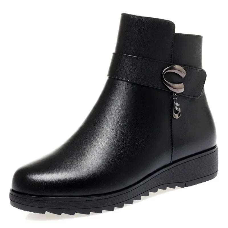 Mum Warm Cotton Shoes Women Winter Fleece Side Zip Thick Bottom Short Boots Leisure Round Head Flats Bota Inverno Feminina2024