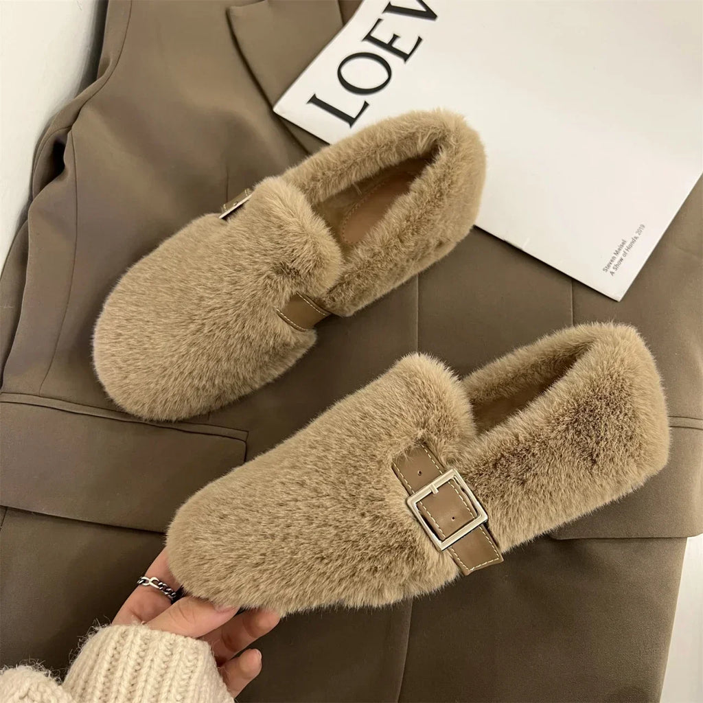 Autumn Women's Flat Shoes New Keep Warm Fur Flat Slip on Casual Shoes for Women Loafers New Fashion Light Women's Walking Shoes