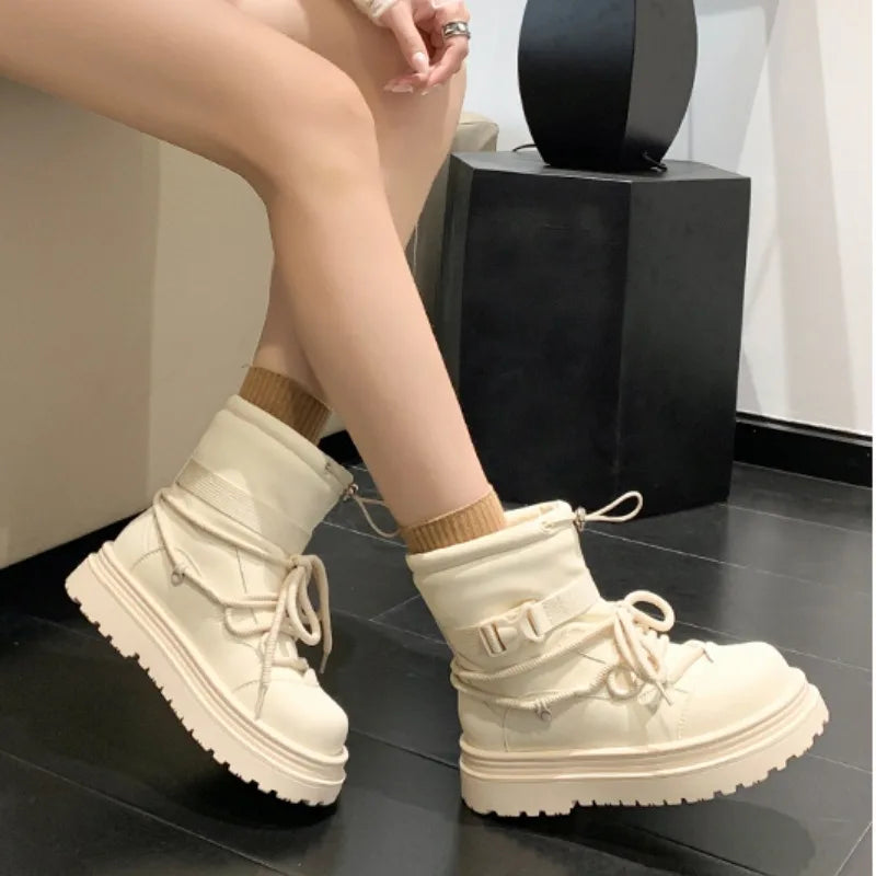 Women's Snow Boots Winter Ankle-length Flat Thick Sole Warm Cotton Shoes Short Plush Women's 2024 Casual Boots Style Flat With
