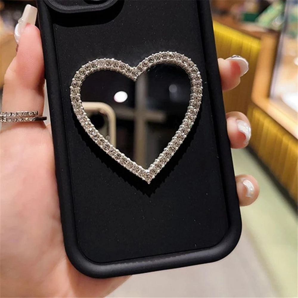 Love Heart Diamond Mirror Phone Case For Xiaomi Mi 14T 13T 12T 11T Pro For Xiaomi 13 12 11 Lite 5G NE Silicone Shockproof Cover