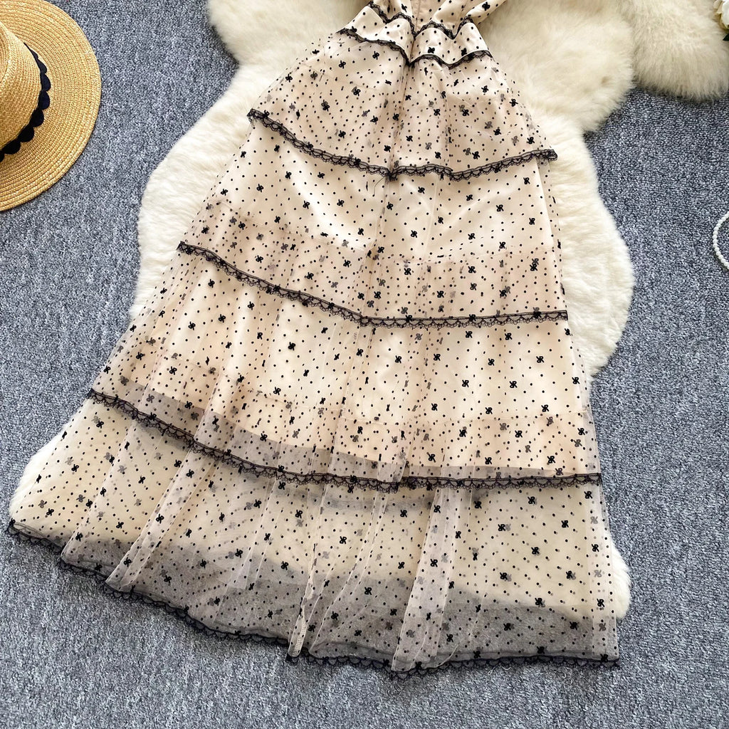 Ele Lace Splice Waist Cinched Me Dr Women's Summer New Sle Celebri Aosphere Super Fairy T Dr Skirt