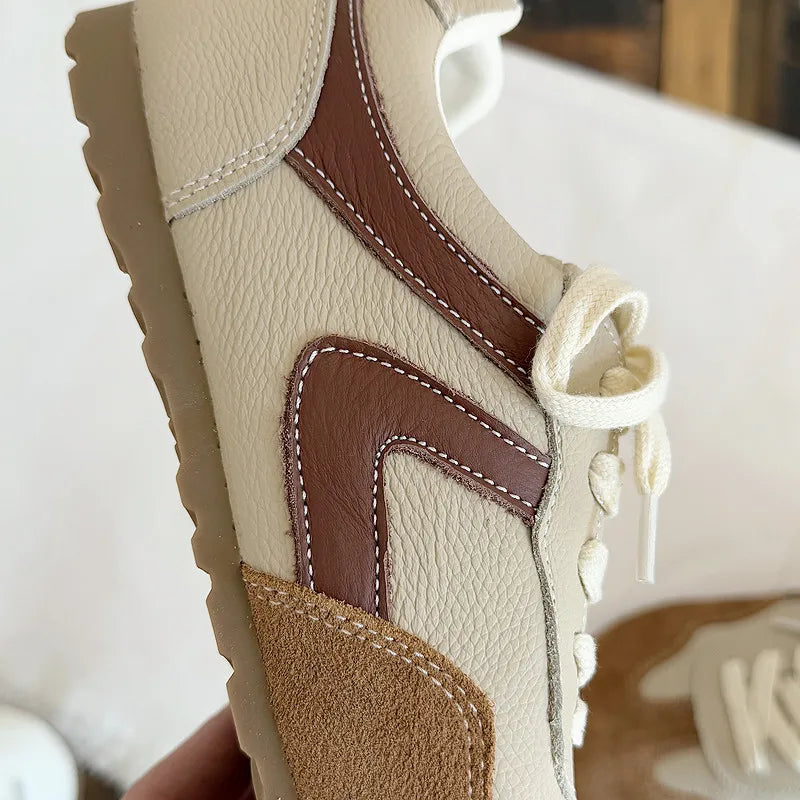 Careaymade-Genuine Leather wider toe women's shoes,soft sole comfortable casual single shoes,lace Barefoot small white shoes