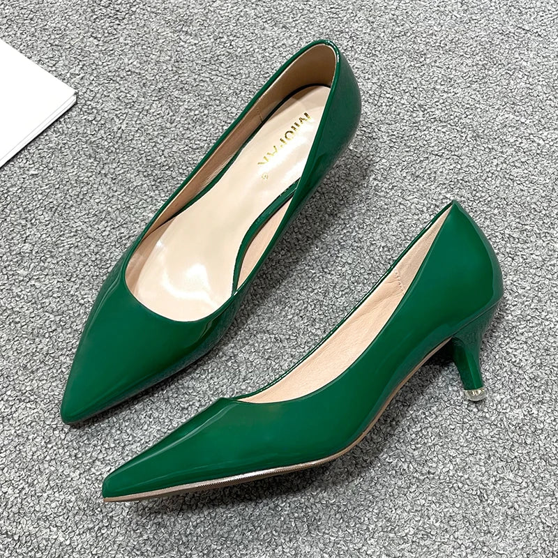 New Women's Shoes On Heels Elegant Medium High Heeled Ladies Pointed Toe 5cm Fashion Pumps For Woman Office Black Pink Red