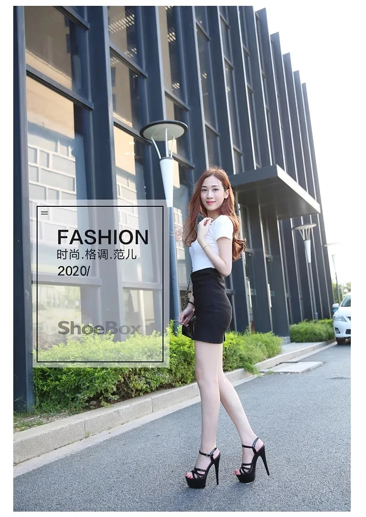 New 2024 Summer Fashion Sandals Sexy Open Toe 15CM High Heels Party Dress Wedding Nightclub Women Shoes Platform Stripper Heels