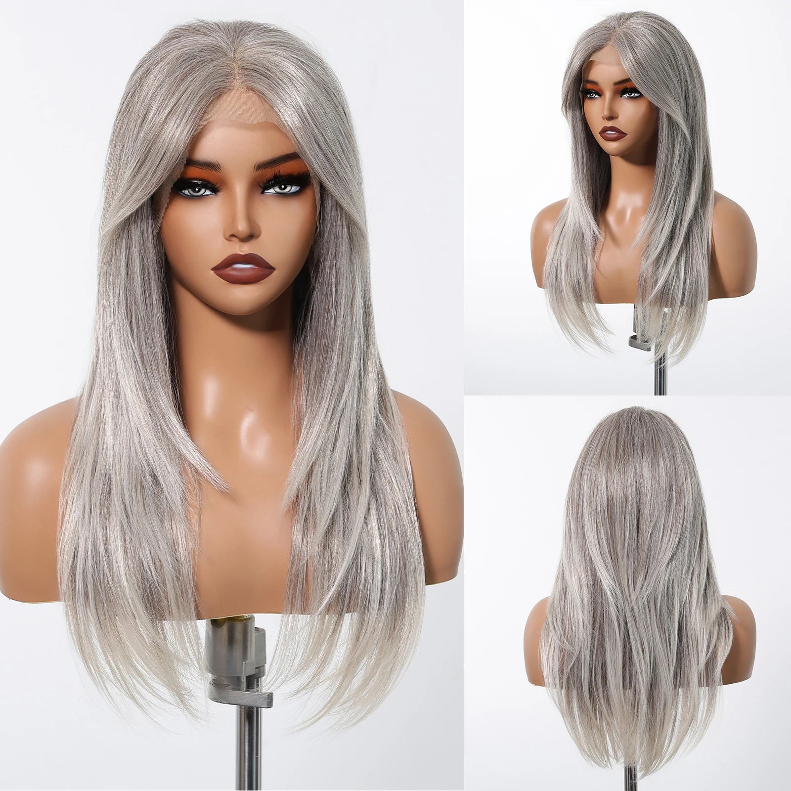 HD 13x6 Lace Frontal Wigs Ombre Brown Synthetic  Hair Long Straight Wigs Daily Use Party Wig for White Women Heat Resistant