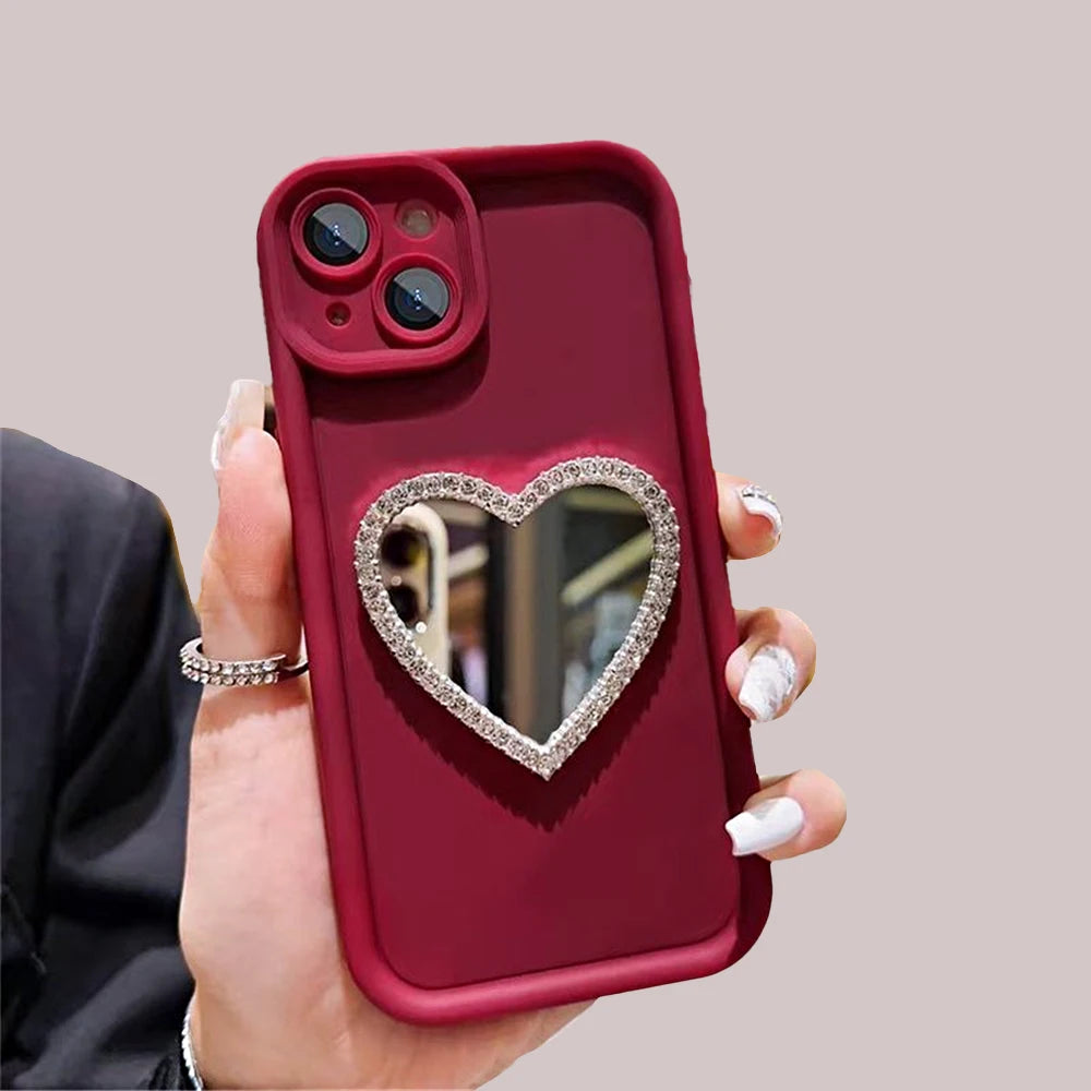 Love Heart Diamond Mirror Phone Case For Xiaomi Mi 14T 13T 12T 11T Pro For Xiaomi 13 12 11 Lite 5G NE Silicone Shockproof Cover