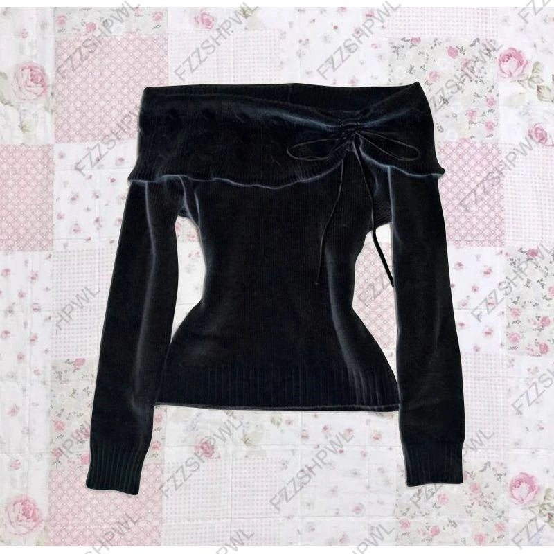 Y2k women's autumn and winter long sleeve sweater trend casual sweet slim knit Harajuku fashion retro warm electronic girl tops