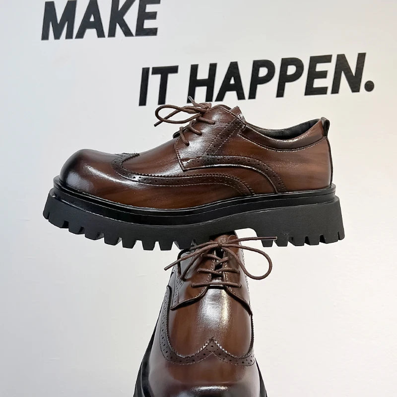 New Casual Leather Shoes Man Men High Sole Platform japan Harajuku Korean Streetwear Fashion Business Wedding Leather Shoes