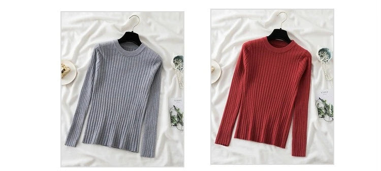 Autumn Winter 2025 Tops Pullovers Women Sweaters Knit Soft Jumper Tops O-Neck Ribbed Long Sleeve Korean Slim-fit Female Sweater