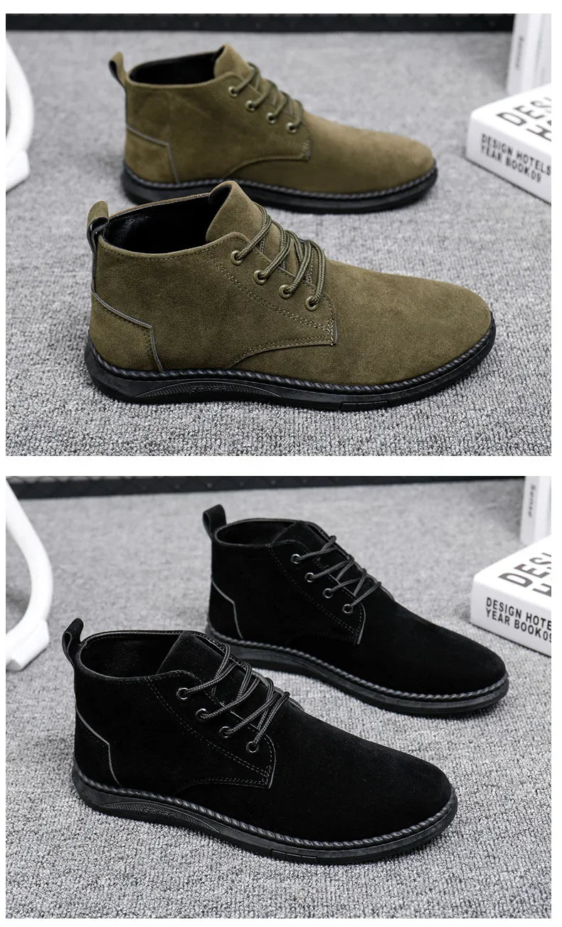 2025 New Men Shoes Luxury Suede Men Chelsea Boots Fashion Comfortable Lace Up Ankle Boots Outdoor Casual High Quality Men Boots