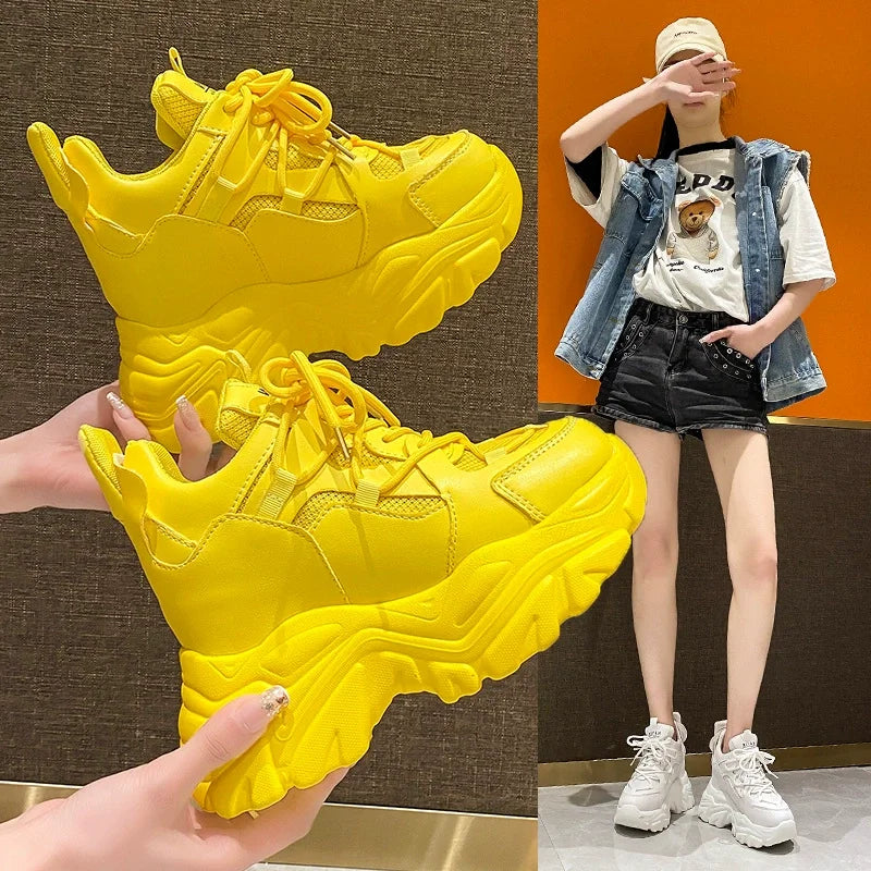 Autumn Orange Platform Sneakers Thick Sole Wedge Heels Women Casual Shoes Lace-up Slip On 2025 Ladies Height Increasing Shoes
