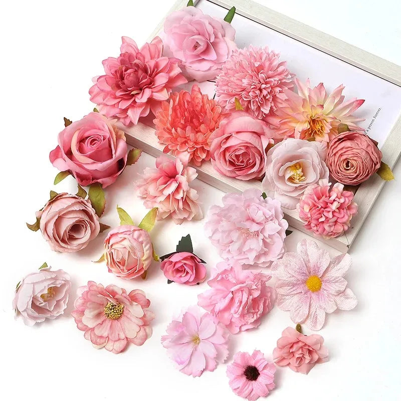 Pink Artificial Flowers Head For Wedding Home Room Decor DIY Fake Flowers For Decoration Birthday Party Craft Wreath Decoration
