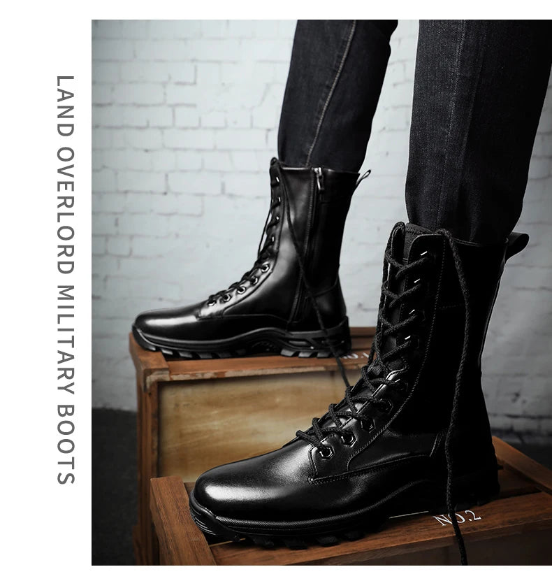 Genuine Leather Ankle Boots Men Outdoor Leather Winter Fur Warm Man Boots Army Hunting Boots for Men Shoes Casual Black Boots