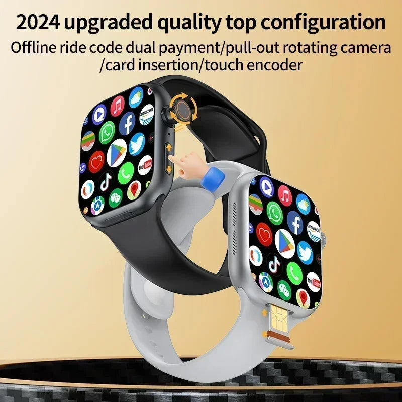 2025 5G Smart Watch Global Version 2.29 Inch AMOLED Screen 180 Degree Rotating Camera SIM Card WiFi GPS Video Call Support