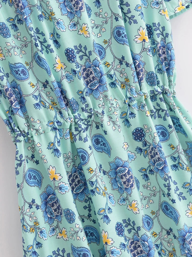 Boho Queens Women Wild Floral Print Deep V-neck Summer Bohemian Mini Dresses Robe Lady Short Sleeve Beach Boho Dress Vestidos