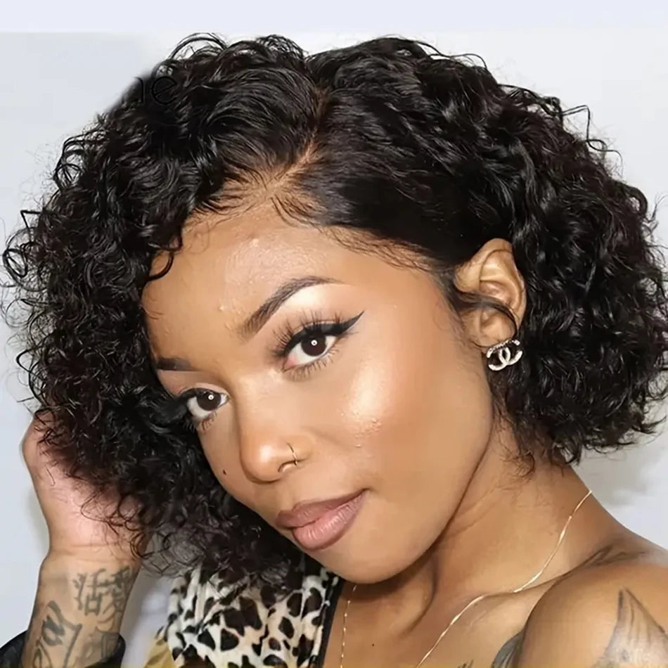 Pixie Cut Short Curly Bob Deep Water Wave Wigs 100% Human Hair 13x4 Transparent Lace Frontal Wig Lace Front Wigs Top Quality
